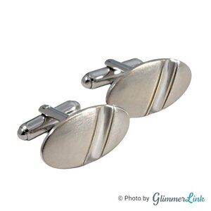 Vintage Shields Fifth Avenue Diagonal Stripe Oval Silver Tone Cufflinks